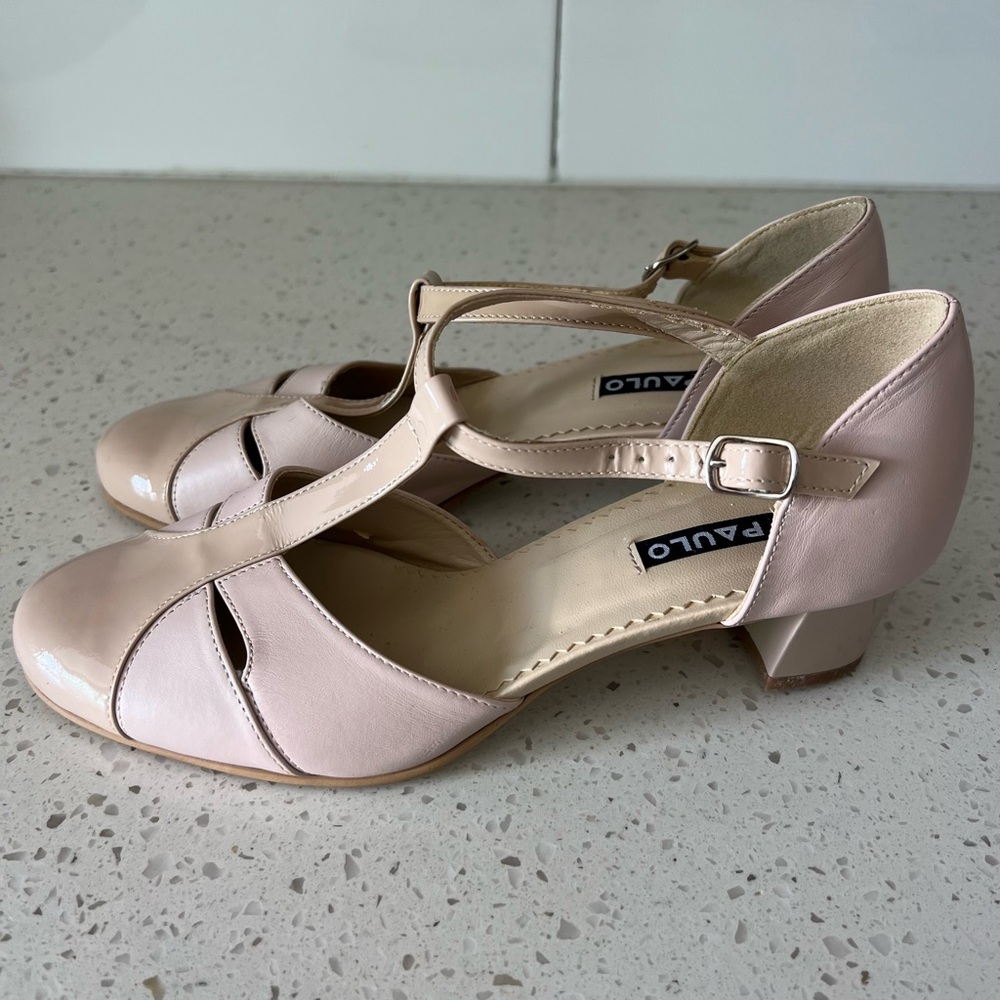 Paolo Blush Pink vintage style T-Strap Heels NEW